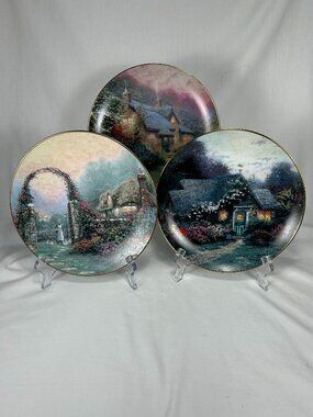 set of 3 beautiful  Thomas Kinkade pictorial collectible porcelain plates